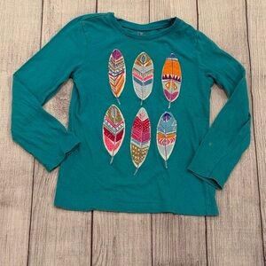 PLACE Teal Feather Print girls Shirt/size 5-6
